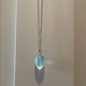 Turquoise Drop Glass Pendant on Silver Necklace